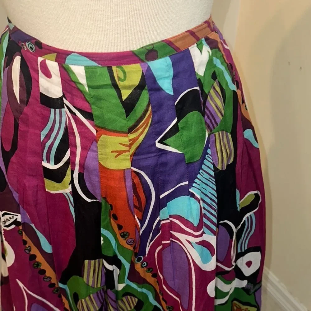 Casual Studio MADE IN INDIA Colorful Abstract Women's Gauze Skirt Size M - Picture 3 of 13